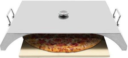 HOMEONENIC Gasgrill Pizzaaufsatz mit Temperaturanzeige Pizzaaufsatz 55 * 38.2 * 9 cm Pizzacover mit Schaufel & Pizzastein