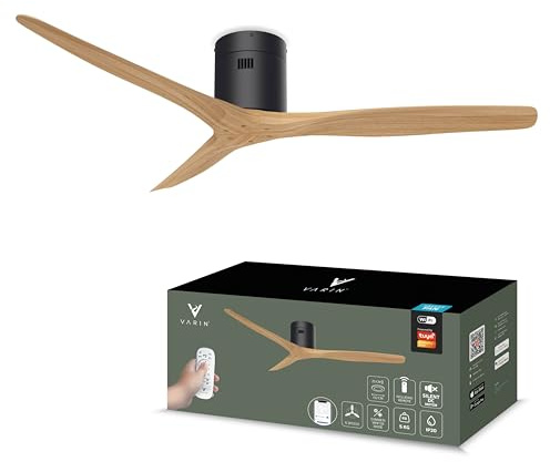 Varin® Ventilador Techo Aspas Largas, Ø 132 cm - Negro/Madera Clara