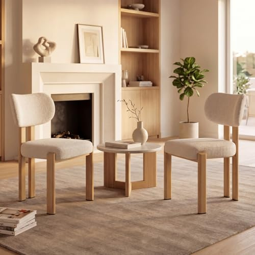 WAFTING Esszimmerstühle 2er Set, Polsterstuhl mit Rückenlehne, Strukturstoff, Moderner Küchenstuhl, Skandinavische Essstühle für Esszimmer, Küche und Restaurant, Stahlbeine, Beige