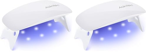 Aokitec Mini UV LED Nagellampe, UV Lampe für Gelnägel Tragbarer Nageltrockner für alle Gelnagellacke, Aushärtungswerkzeug in Mausform Kompakt Leicht mit USB Kabel (Weiß) (Packung mit 2)