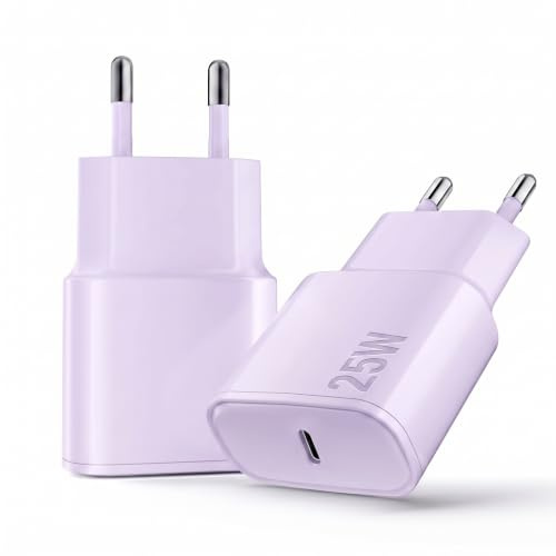 USB C Stecker, 2 Stück, 25 W Ladegerät, USB-C Netzteil Adapter für iPhone | USBC Wandnetzteil, kompatibel mit iPhone 17 16 15 14 13 12 Pro Max XR XS Tab Laptop ,Netzadapter(Violett)