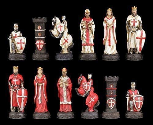 Schachfiguren Set - Kreuzritter Weiß und Rot - Ritter Schach Figuren