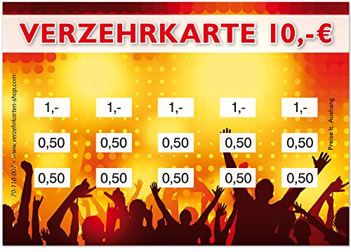 250 Verzehrkarten DIN A7, Gesamtwert 10 Euro, praktische Alternative zu Wertmarken, für Vereine, Gastronomie etc., einfaches bargeldloses Bezahlen