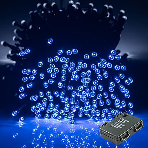 GlobaLink Battery Fairy Lights, 40M/131FT 300LED String Outdoor Christmas Light with 8 Modes Waterproof Christmas Tree Lights with Timer for Halloween Holiday Garden Decorations - Blue & White