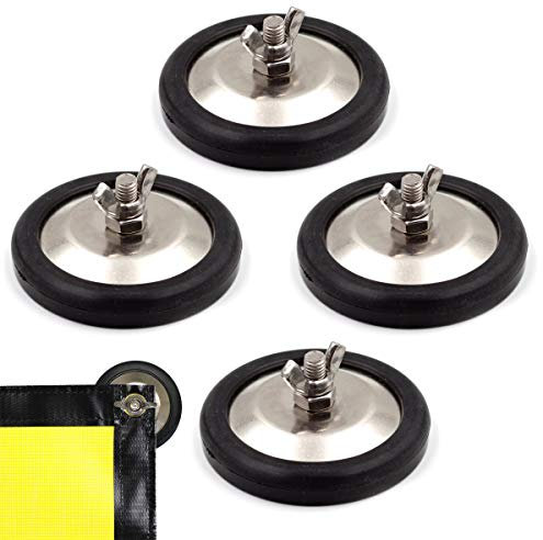 WF 4 Stück Basis-Magnet-Warnschild-Halter, Universal-Flaggenhalter, Gummi-Pad & Flügelmutter, Neodym-Magnethalterung für Warnschilder, Sicherheitswahnen, übergroße Lastfahnen, Drahtschlaufenflaggen