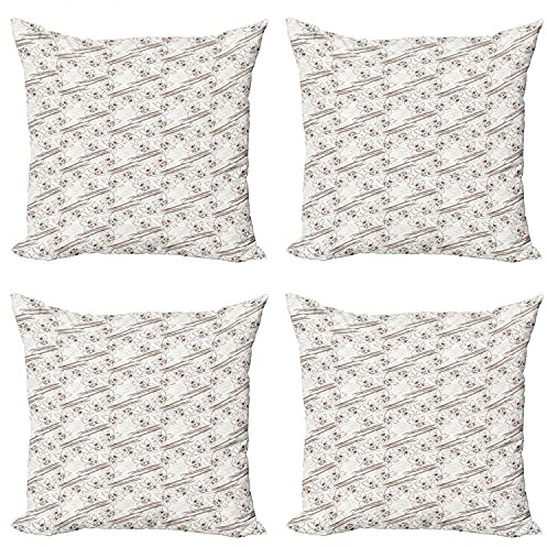 ABAKUHAUS Vanille Kissenbezug Set (4 Stück), Pods und Blumen mit Text, moderner doppelseitiger Digitaldruck, 40 cm, Umber Ivory