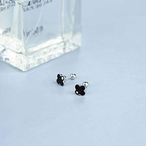 S925 Silber Ohrringe Weibliche Mode Vierblättrige Kleeblatt Ohrringe Silber Schmuck, C-F, Schwarz, Wie gezeigt