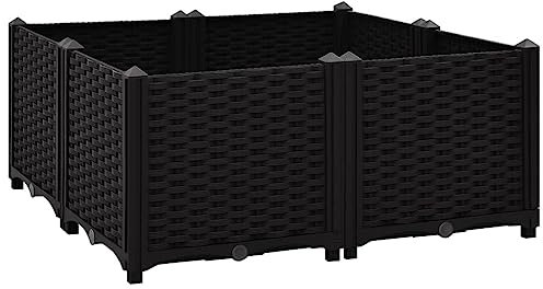 vidaXL Polypropylene Raised Bed - Stylish Black Outdoor Planter for Garden, Patio and Balcony - Exhibiting Versatility and Durability