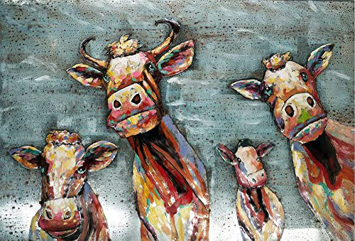 Vintage Line Handgefertigtes Metallbild 3D-Optik Happy Cows ca. 120x80cm