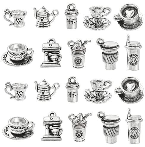 UR URLIFEHALL 50 Pcs 10 Styles 3D Tea Cup Charms Antique Silver Coffee Mug Charms for DIY Necklace Earring Bracelet Keychain Craft Making