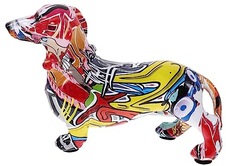GOOHOCHY Graffiti Dackel Statue Harz Hundefigur Kleine Hundeskulptur Dekoration Wohnzimmer Büro