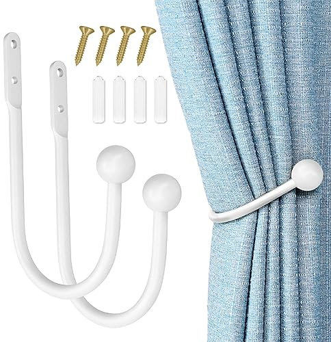 2 Stück Raffhalter Metall Weiß Gardinenhalter Wand Raffhalter Haken U Haken Vorhang Holdback Vorhang Raffhalter Rundkopf Vorhang Haken Dekorativer Raffhalter für Gardinen Haus Dekoration