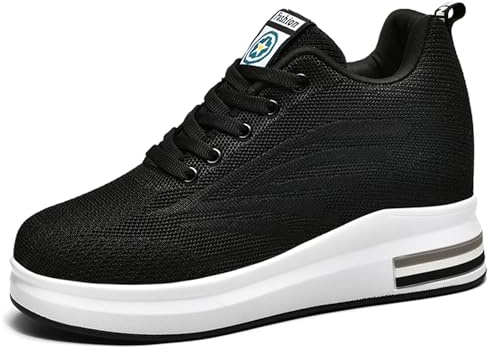 Baskets Compensées Femme Chaussure de Gym Plateforme Respirantes Sneakers Fitness Baskets Casual Lacets Chaussures Talon de 8cm