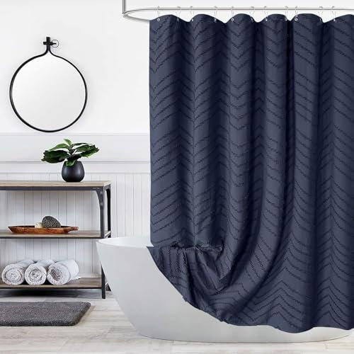 Rideau de douche en tissu imperméable minimaliste et infroissable, grand rideau touffeté à rayures à chevrons bohèmes, 1,83 x 2,13 m de haut, bleu marine