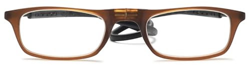 Lanomi Schmal Lesebrille Damen Herren Magnetverschluss Leicht Lesehilfe Sehhilfe mit Elastische Silikon Brillenbänder Braun Rahmen Schwarz Arm 2.0