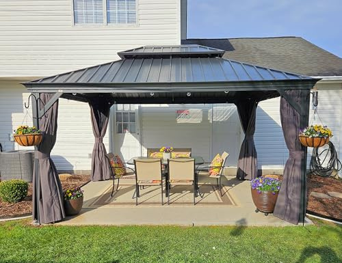 PURPLE LEAF Gartenpavillon 3.35 x 4.25 m mit Seitenteilen Alu Rahmen, Grau | Entwässerungssystem, Verbreiterte Aluminiumsäule, Rostfreies Metalldach, Doppellagige Seitenteile Anti Verblassen, für Garten