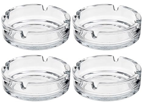 HOMESHOPA Round Glass Ashtrays, Solid & Practical Transparent Glass Ash Tray for Cigarettes Cigars, Clear Stackable Ashtray for Indoor Outdoor Home Office Restaurant Decorative Tabletop (4 Pack)