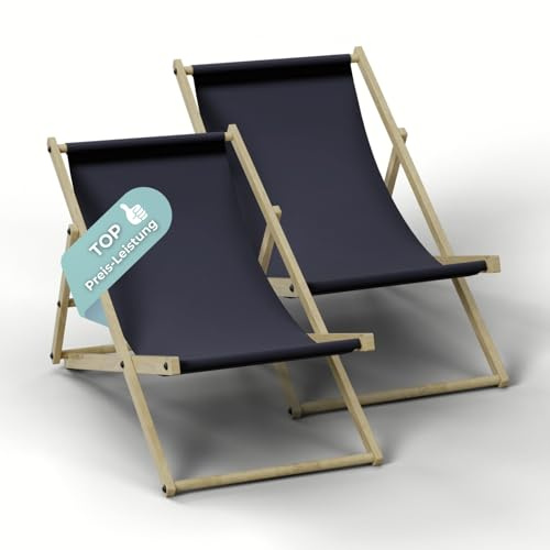 HAGO Liegestuhl Anthrazit Liege Stuhl Strand Strandliege Sonnenliege Gartenliege Klappstuhl Lounge Chill 2 Stück