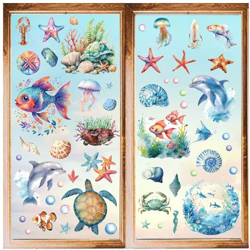 craspire 8 Stile Meerestiere Wandaufkleber, Schildkröten, Seesterne, Fensteraufkleber, PVC, Wasserdicht, Selbstklebende Aufkleber, Zum Abziehen Und Aufkleben Für Die Heimdekoration, Schlafzimmer