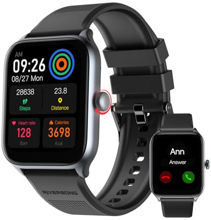 RIVERSONG Montre Connectée Homme Femme avec Appel Bluetooth, 1,85 Smartwatch, 100+ Modes Sportifs, Moniteur de Pouls/Sommeil/SpO2, Assistant Vocal, Compatible avec iPhone et Android, Gris Sidéral