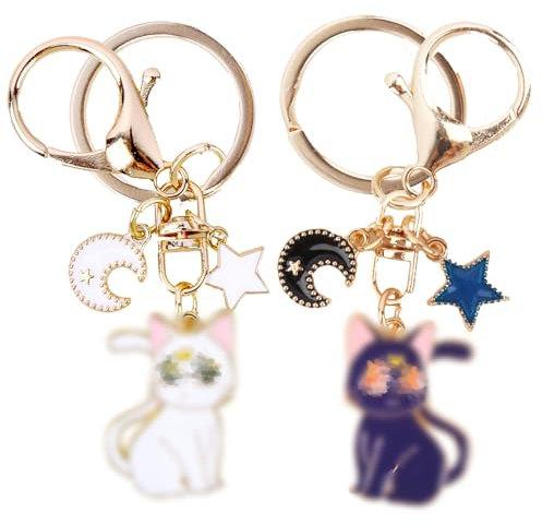 Niedliche Sailor Moon Schlüsselanhänger - 2 Stück Cartoon Magie Katze Mit Sternen Und Mond Anhänger - Anime Schlüsselringe Für Tasche Für Mädchen Und Katzenliebhaber