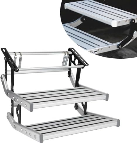 Gradini per camper pieghevoli manuali, scale per camper in alluminio antiscivolo, gradini per roulotte per rimorchio da viaggio, scale per carichi pesanti, attrezzatura per camper (Withoutlights)