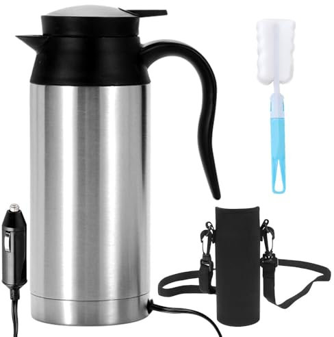 AVCXEC Auto Wasserkocher Edelstahl, 12V 750ml Reisewasserkocher Auto, Wasserkocher Auto Zigarettenanzünder, Tragbarer Camping Reise Wasserkocher Auto, Schnelles Aufheizen Auto Kettle