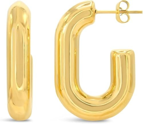 ARS-ARGENTI Creolen Ohrringe Damen Mädchen Sterling Silber 925 Gold 18K - hypoallergen (Luxuriöse Statement Creolen in U-Design QUINN Edelstahl 18K vergoldet 30x6mm)