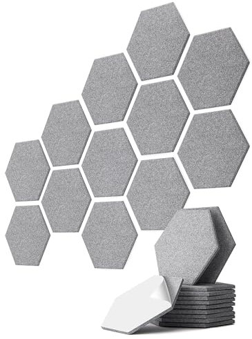 vilz Hexagon Akustikplatten selbstklebend 12 Stück aus recyceltem Filz - Hexagon Wandpaneele grau Schallisolierung Wand (25x21,5x0,9 cm)