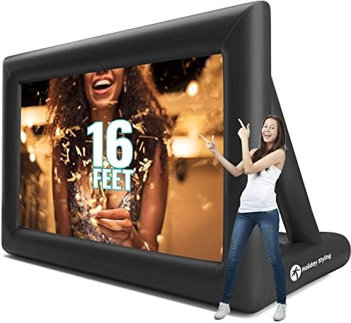 Inflatable Outdoor Projector Screen 16FT – 200” Blow Up TV & Movie Screen w. Thick, Airtight Material for Portable Front/Rear Projection - Backyard Movie Night, BBQ, Pool Party