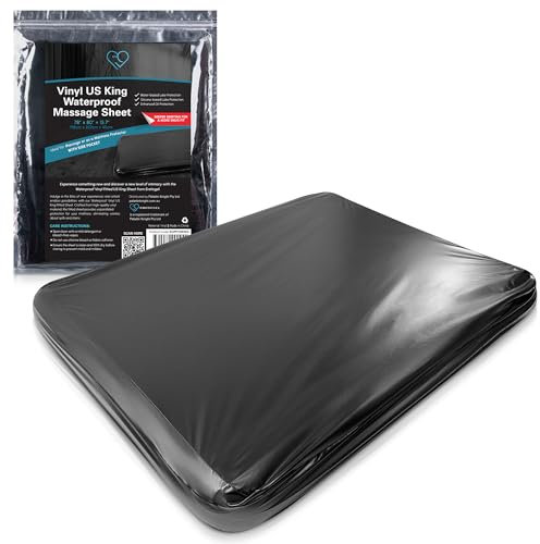 Schwarzes Vinyl-Spannbetttuch, wasserdicht, mit Seitentasche, Matratzenschoner, Bettbezug für Nuru-Massage, auf Ölbasis, auf Wasserbasis, Silikon, 190 x 203 cm + 40 cm Tiefe Tasche