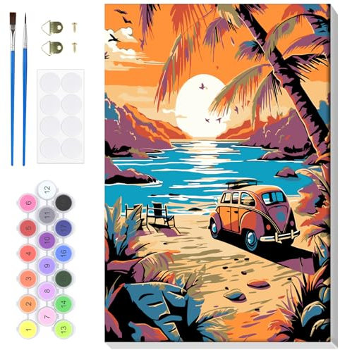 Lxmsja Paysage Peinture Numero Adulte avec Cadre, Peinture par Numéro Paysage, Peinture Acrylique Numéro d'art avec Pinceaux, Loisirs Créatifs Adultes, Activité Manuelle Adulte, 20x30cm