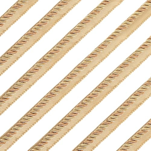 GORGECRAFT 12.5Ms Cordoncino A Labbro Ritorto 16mm Oro Poliestere Twist Lip Spago Decorativo Corda Intrecciata Filo Nastro Stringa per Decorazione Casa Fermatenda Tappezzeria Divano Bordatura