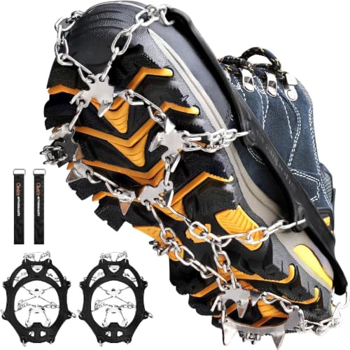 Wild Stride Crampons 24 denti antiscivolo per scarpe e stivali – Grips Neve e Ghiaccio in Acciaio Inox per Escursionismo, Arrampicata, Alpinismo, Camminata Inverno