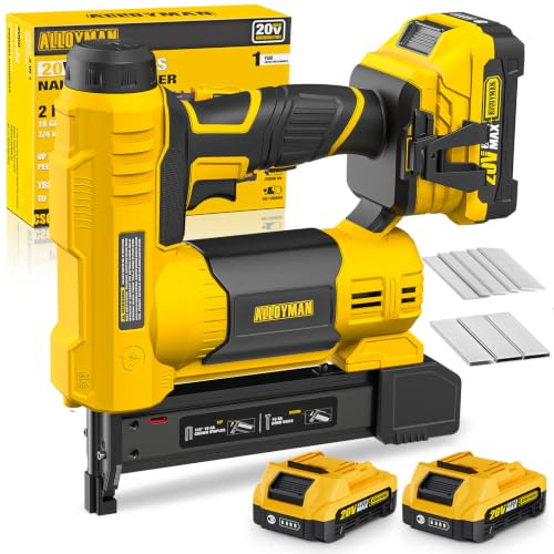 Alloyman 20V MAX Sparachiodi Chiodatrice Brad a Batteria, 2-in-1 18GA Pistola Sparachiodi Elettrica Calibro, 1000 chiodi e 500 punti metallici inclusi, per fai da te e lavori in legno