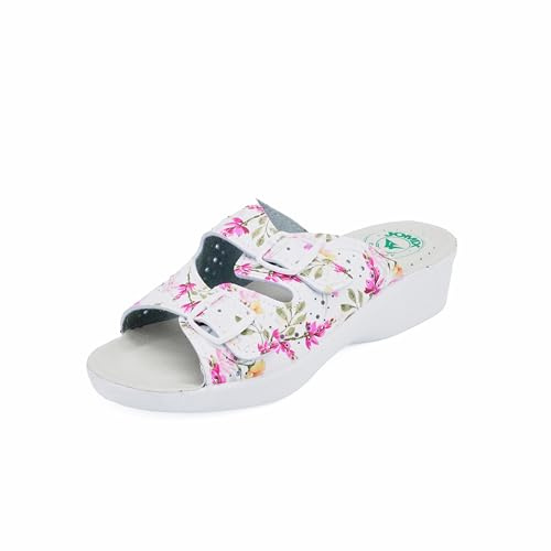 JOMIX Ciabatte Donna Estive Comode Eleganti con Due Fasce e Fibbia Regolabile Sandali con Zeppa Platform Leggera Antiscivolo Fantasia Floreale Fucsia 41