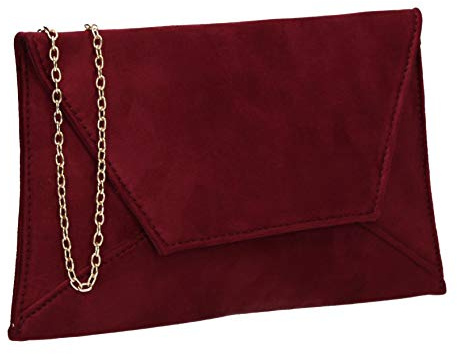 SwankySwans Dory Suedette Slim Party Prom Wedding Bridal Clutch Bag Burgundy