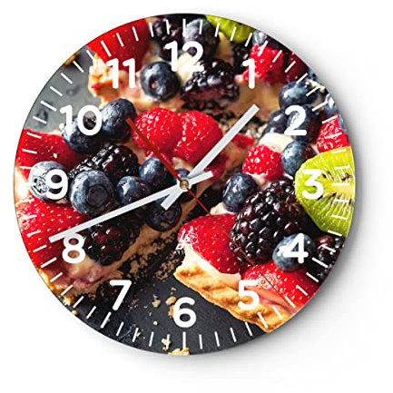 Modern Wanduhr Kuchen Dessert Obst Erdbeere 40x40cm Rund Groß Wand Uhr Glas Analog Zimmeruhren Küche Büro Wohnzimmer Glasuhr Wall Clock Dekoration Design Wanddekoration Küchenuhr C4AR40x40-2871