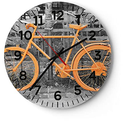 Modern Wanduhr Fahrräder Sport Verkehr alt 30x30cm Rund Klein Wand Uhr Glas Analog Zimmeruhren Küche Büro Wohnzimmer Glasuhr Wall Clock Dekoration Design Wanddekoration Küchenuhr C4AR30x30-3134