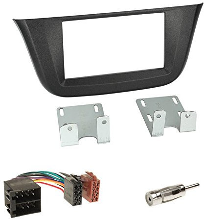 Einbauset: Doppel-DIN 2-DIN Radio Blende Abdeckung Halterung Radioblende schwarz + Antenne Stecker + ISO KFZ Verlängerung für Iveco Daily (VI) ab Bj. 07/2014