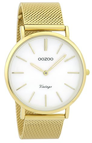 Oozoo Vintage Damenuhr Metallband 40 MM Weiss Perlmutt/Goldfarben C9366