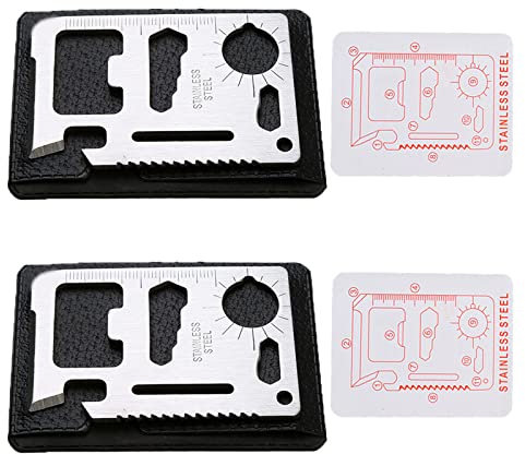 Xinlie 2 Stück Multitool Karte Multitool Scheckkarte Werkzeug Karte mit Multifunktions 11 in 1 Edelstahl Multifunktionswerkzeug im Scheckkartenformat Outdoor Tool mit Säge, Messer, Flaschenöffner uvm