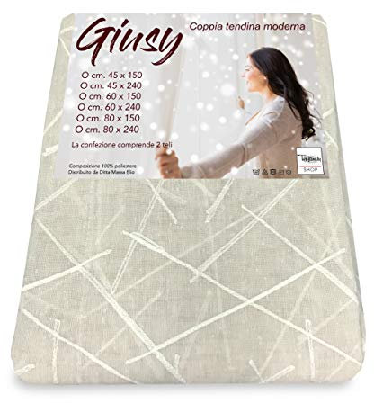 Tex family Tendina Giusy Beige - Coppia Tende Vetro Moderne Semitrasparenti Effetto Bouclè in Poliestere - Coppia (2 Teli) CM. 80X240