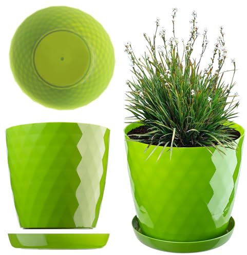 KADAX Pot de Fleurs en Plastique avec Soucoupe Intégrée, Pot de Plante pour Une Décoration Florale Moderne dans l'espace Interieur (12 cm, Vert)