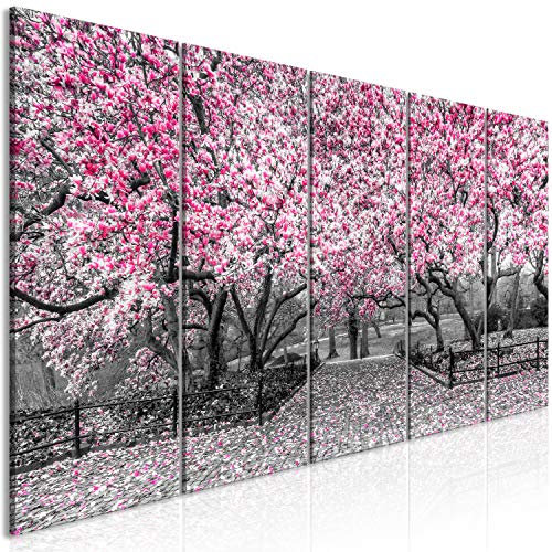 murando - Quadro Alberi 200x80 cm 5 Pezzi Stampa su tela XXL Immagini Moderni Murale Fotografia Grafica Decorazione da parete Quadri Componibili Fiori grigio pink rosa c-C-0244-b-n