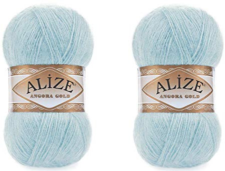 Alize Angora Gold Garn - 20% Wolle, 80% Acryl, Weiches Lace-Handstrickgarn, Häkeln, 2 Stück, 200g, 1204 Yds, Türkisches Garn (114 Hellblau)
