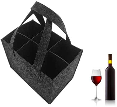 Hitopin Weinflasche Geschenk Tasche Wein Tasche 6 Flaschen Weinflaschen Geschenktüte Wiederverwendbare Waschbar mit abnehmbaren Teiler Flaschenträger für Reisen Party Strand Urlaub (Schwarz)