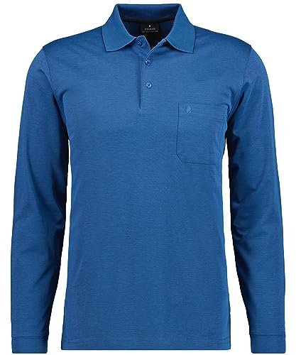 RAGMAN Herren Softknit-Polo mit Brusttasche, Langarm Blau-Melange-765, L
