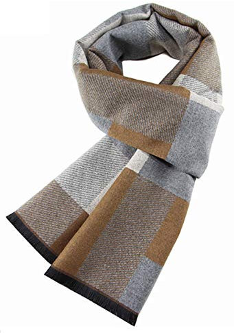 JFAN Herren Herbst und Winter Warmer Tartan Schal - Mode und Elegant Weicher Langer Klassischer Gemütlicher Lässiger Warmer Kaschmirschal 180 * 31cm (Khaki)