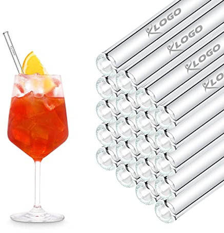 HALM Glasstrohhalme graviert für Gastronomie - 50 Stück gerade 20 cm - mit eigener Gravur für Restaurant, Bar, Cafe, Hotel - Spülmaschinenfest - Glastrinkhalme Glasstrohalm für Long-Drinks, Smoothies